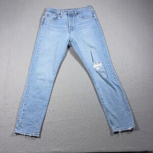 Levi's 501 Premium Jeans Women 28x28 Light Wash Straight Distressed Casual Denim